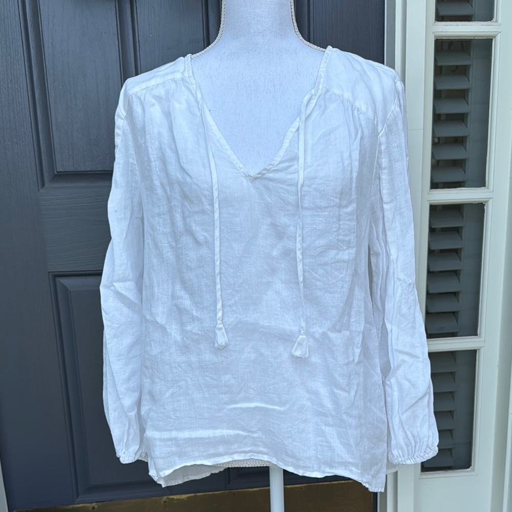 Maeve for Anthropologie White Linen peasant Blouse